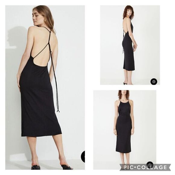 Bardot slinky backless column slip midi dress LBD XL - Picture 1 of 12